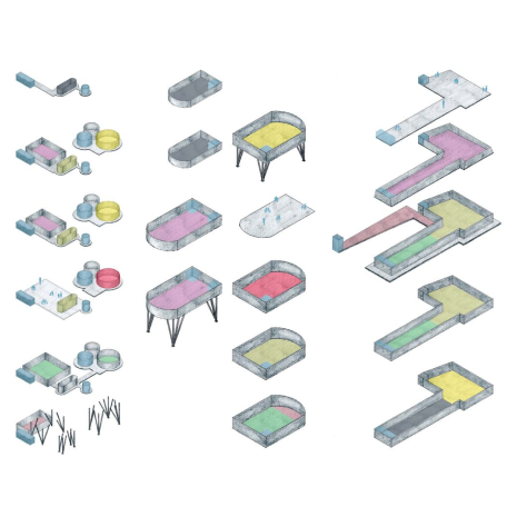 exploded axonometric of the public data building program